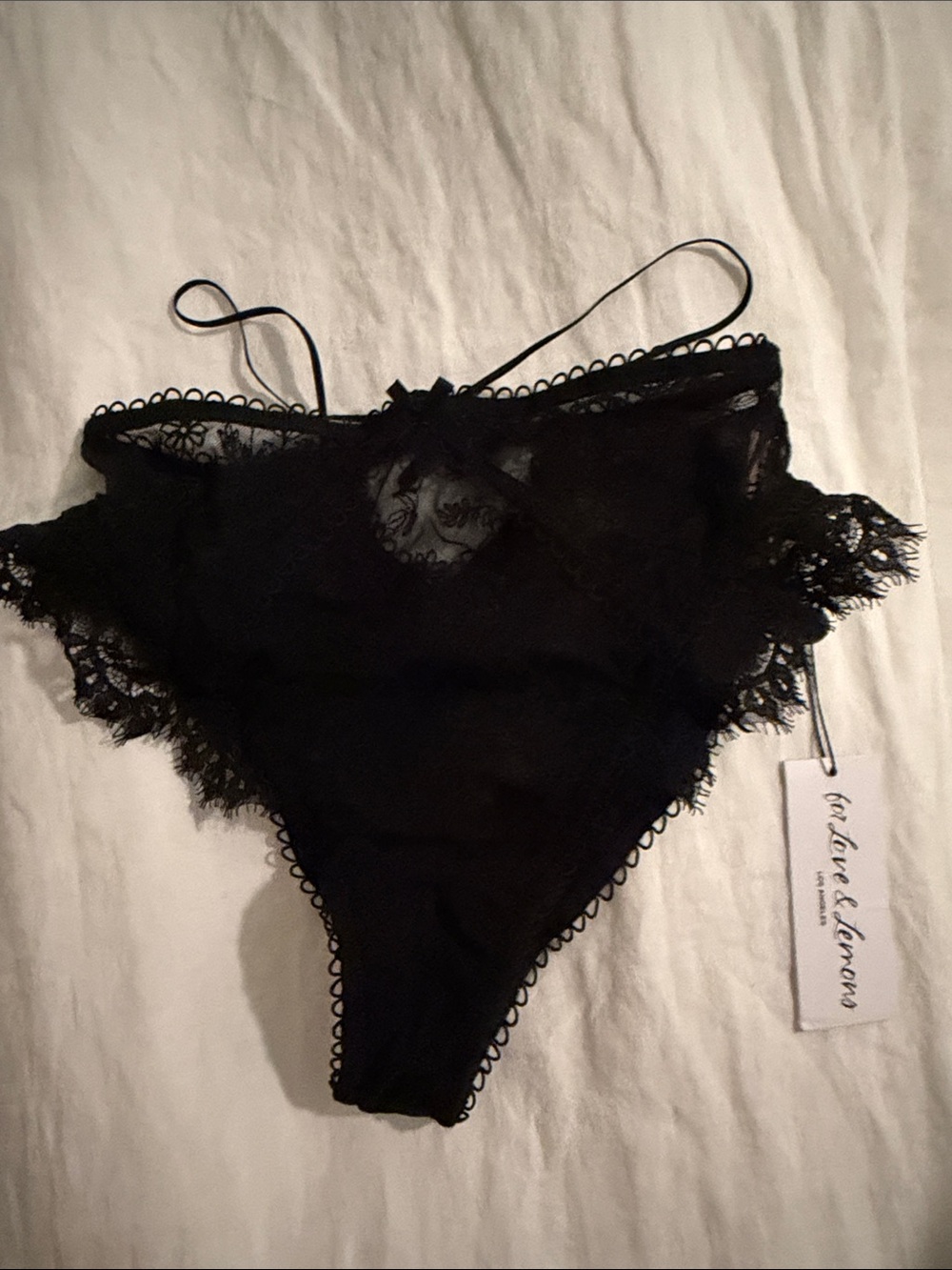NWT For Love And Lemons Sheer Black Lace High-Waist Brief